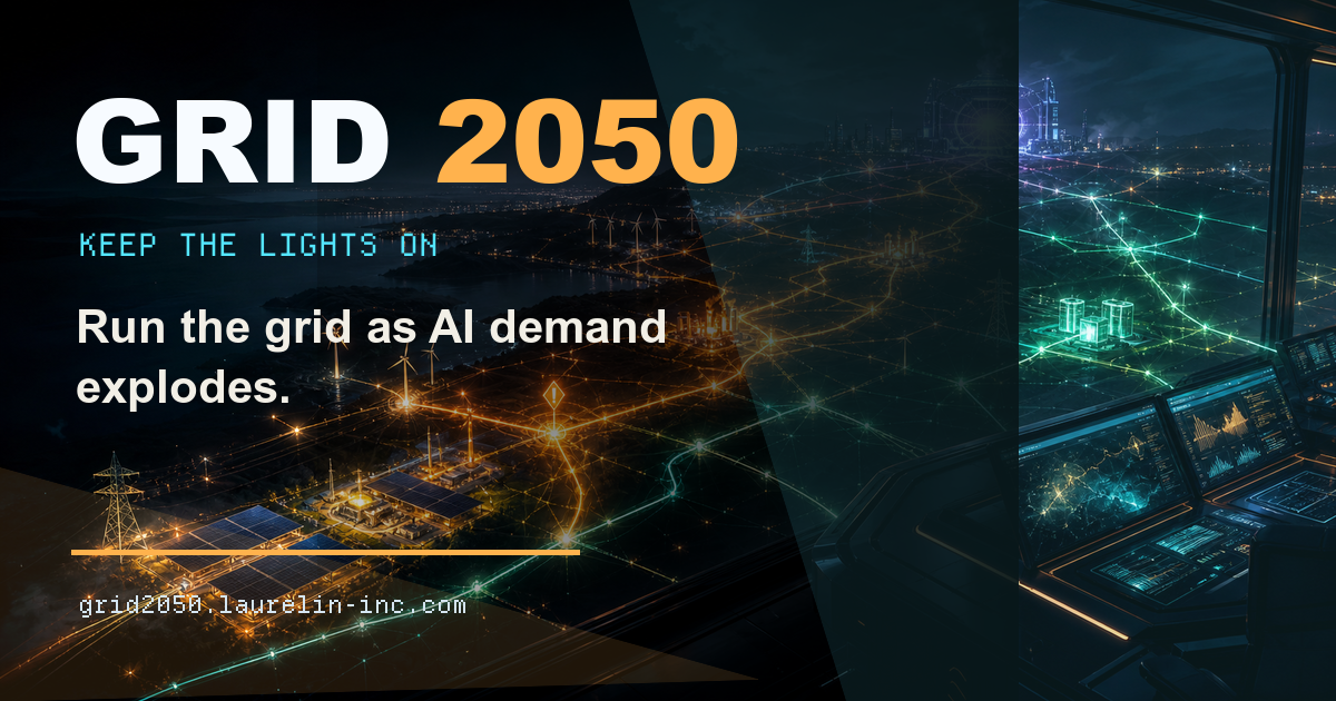 A glowing future power grid at night.